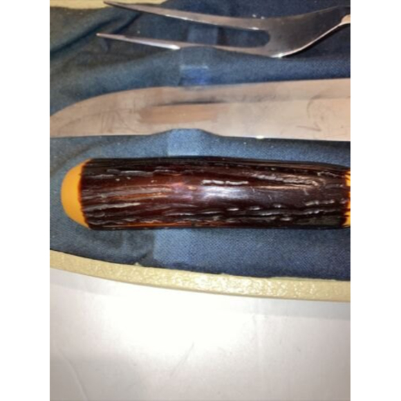 Vintage Washington Forge 3 Piece Carving Set Faux Antler Handles - Picture 3 of 7